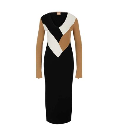 Robe mi-longue manches longues florency femme noir / blanc / beige Boss