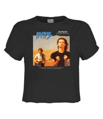 Womens/ladies kiss the dirt inxs crop top charcoal Amplified