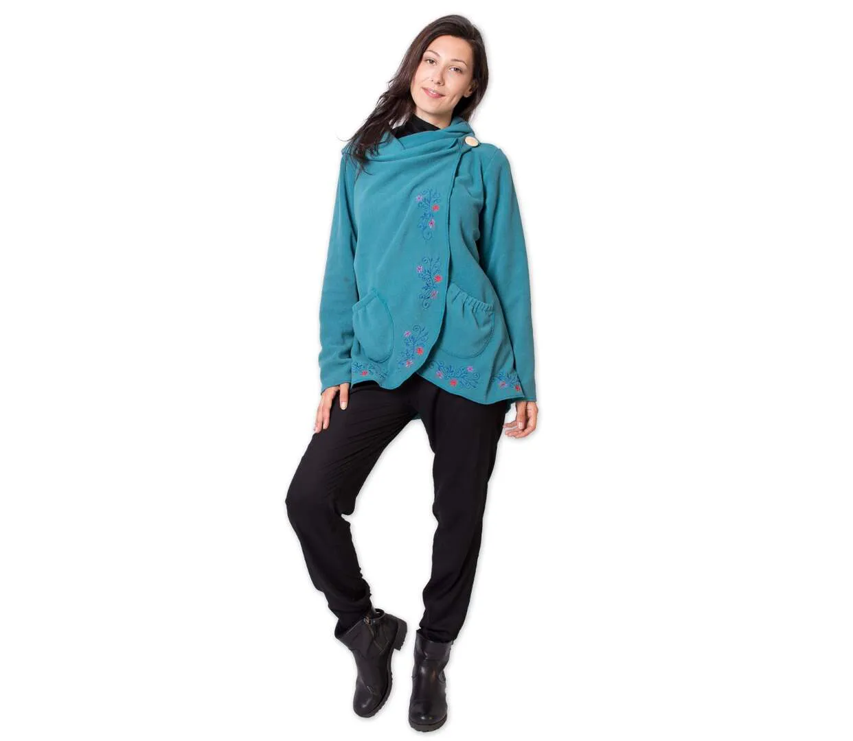 Veste polaire brodée COLUMBIA verte Coton Du Monde-2