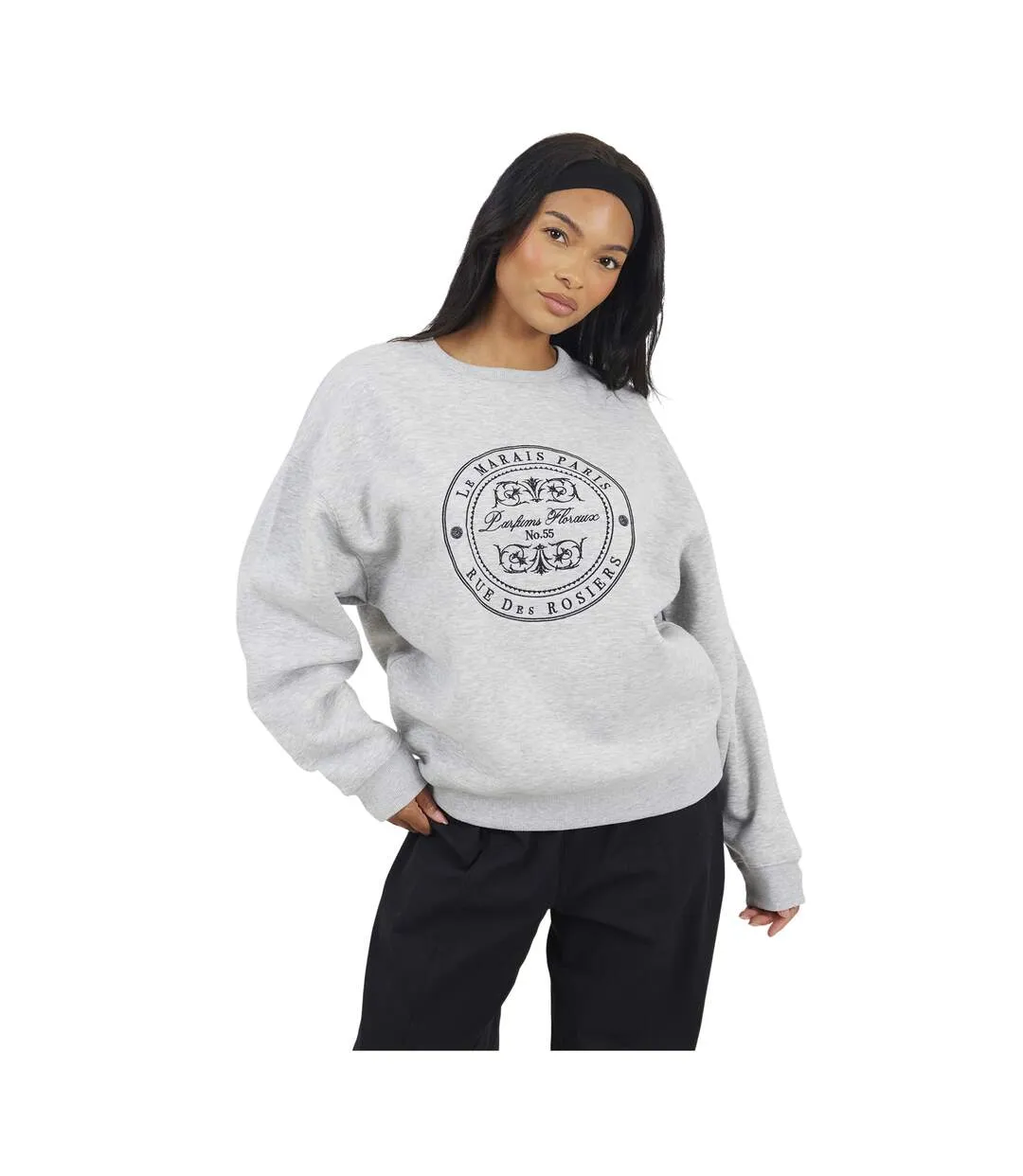 Womens/ladies Le Marais Paris Crew Neck Sweatshirt Grey Marl Black Brave Soul-1