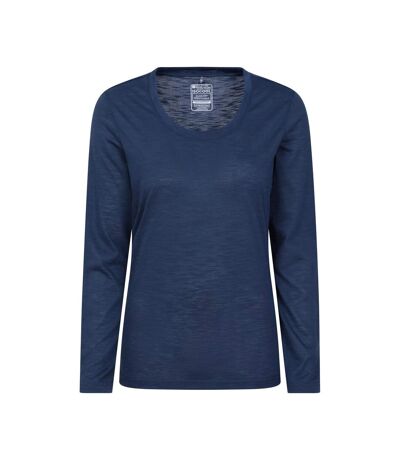 Womens/ladies Agra Slub Long-sleeved Top Navy Mountain Warehouse