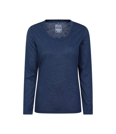 Womens/ladies Agra Slub Long-sleeved Top Navy Mountain Warehouse