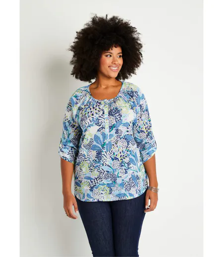 Tunique boutonnée longue fleurie