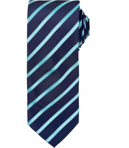 Cravate rayée sport - PR784 - bleu marine et turquoise