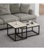 Duo de tables basses encastrables effet travertin - Beige et noir-2