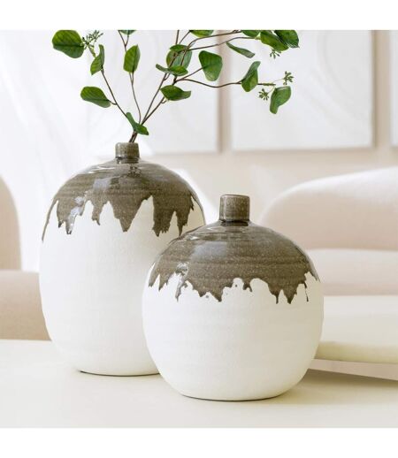 Vase Bouteille en Argile Olea 23cm Blanc & Vert