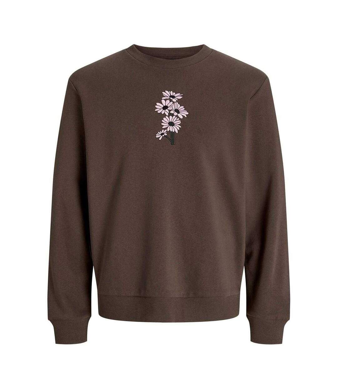 Sweat Motif/style Marguerite Brodée Homme Marron Chocolat Jack And Jones-2