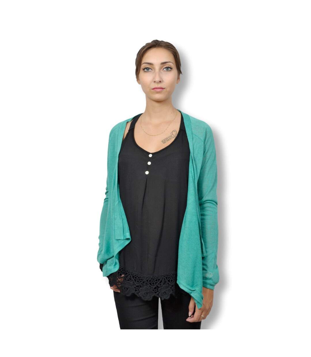 Gilet femme manches longues - Drapé - Couleur vert-1