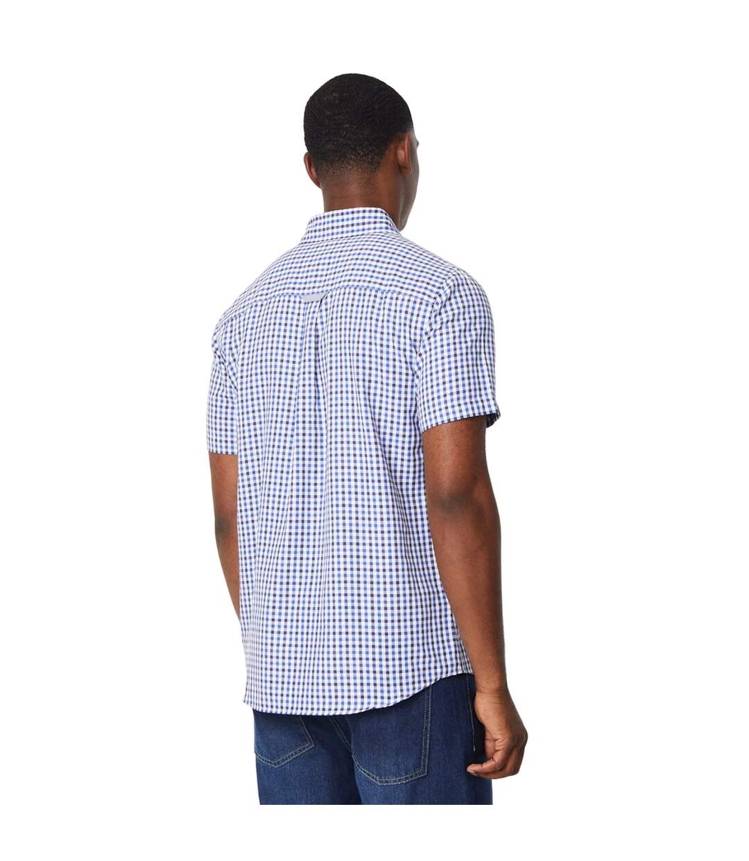 Mens gingham check short-sleeved shirt navy Maine