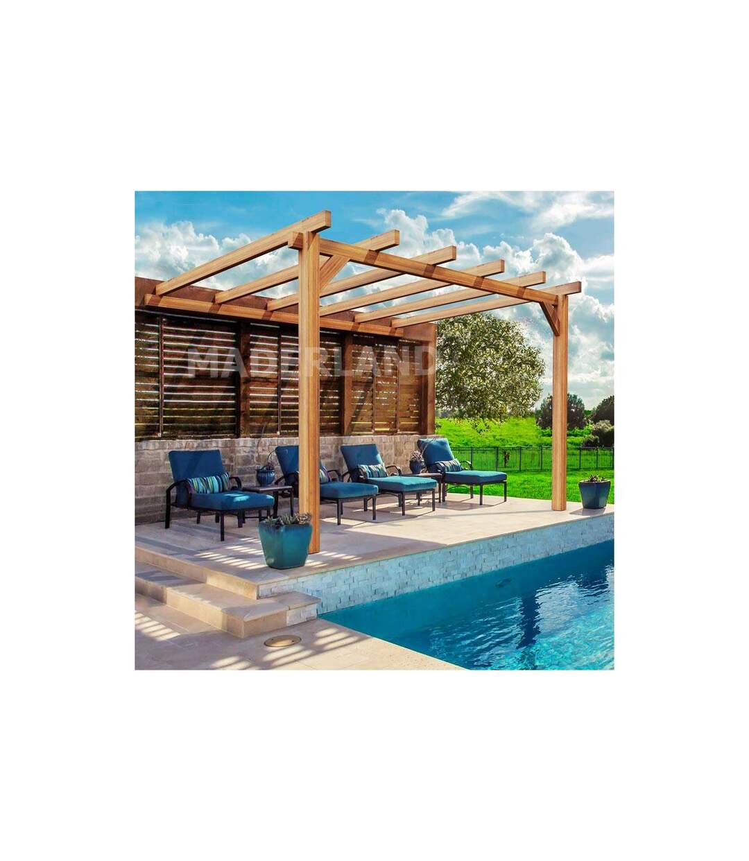 Pergola accolée en bois lamellé-collé Andorra 300 x 300 cm