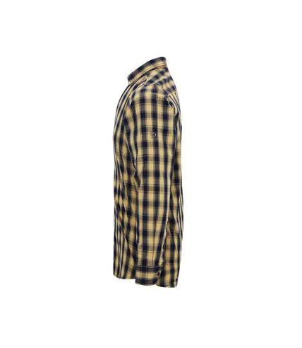 Mens mulligan checked cotton long-sleeved shirt camel/navy Premier