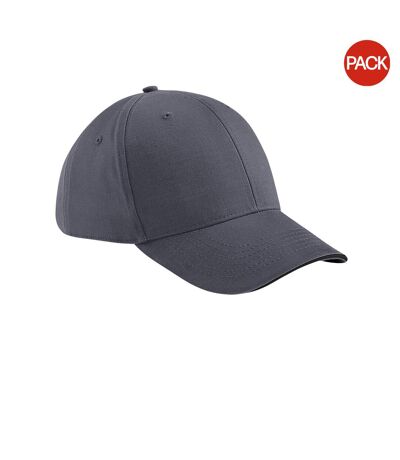 Beechfield Adults Unisex Athleisure Cotton Baseball Cap (Pack of 2) (Graphite Grey/Black) - UTBC4243