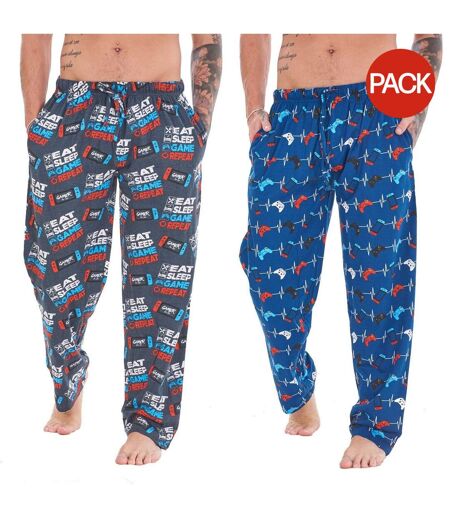 Pack Of 2  Mens Eat Sleep Game Repeat Lounge Pants  Blue Grey Multicoloured Keanu