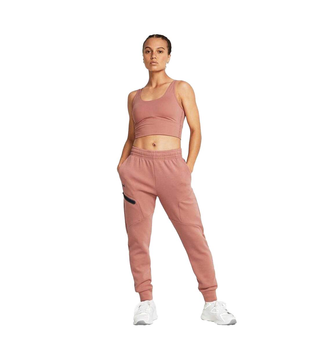 Womens/ladies Unstoppable Fleece Athletic Joggers Pink Under Armour-4