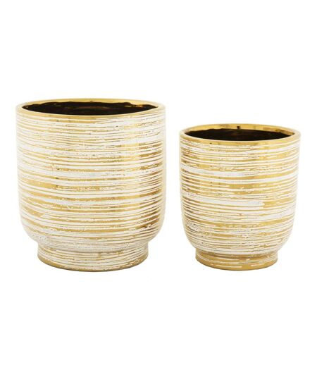 Lot de 2 Vases en Céramique Melody 24cm Or & Blanc