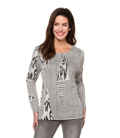 Gina Laura Pull-over graphique manches longues noir NEUF