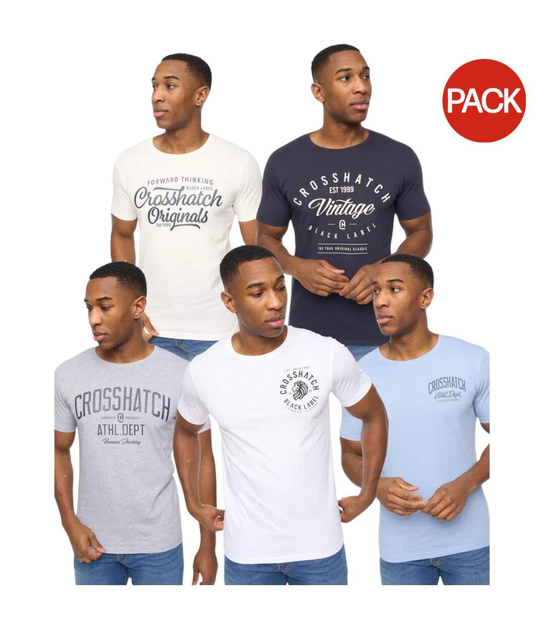 Pack Of 5  Mens College Theme T-shirt  Navy White Blue Grey Crosshatch-1