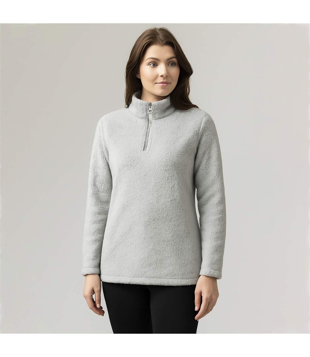 Ladies Thermal Soft Teddy Bear Fleece 1/4 Zip Hoodie Top for Winter-5