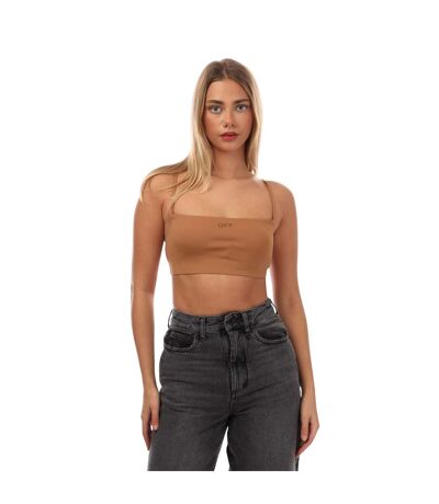 Womens/ladies Sleek Square Neck Crop Top Brown Off White