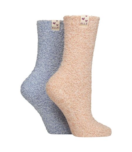 2 Pack Ladies Two Tone Cosy Bed and Home Socks - Warm Soft Relaxing Comfort