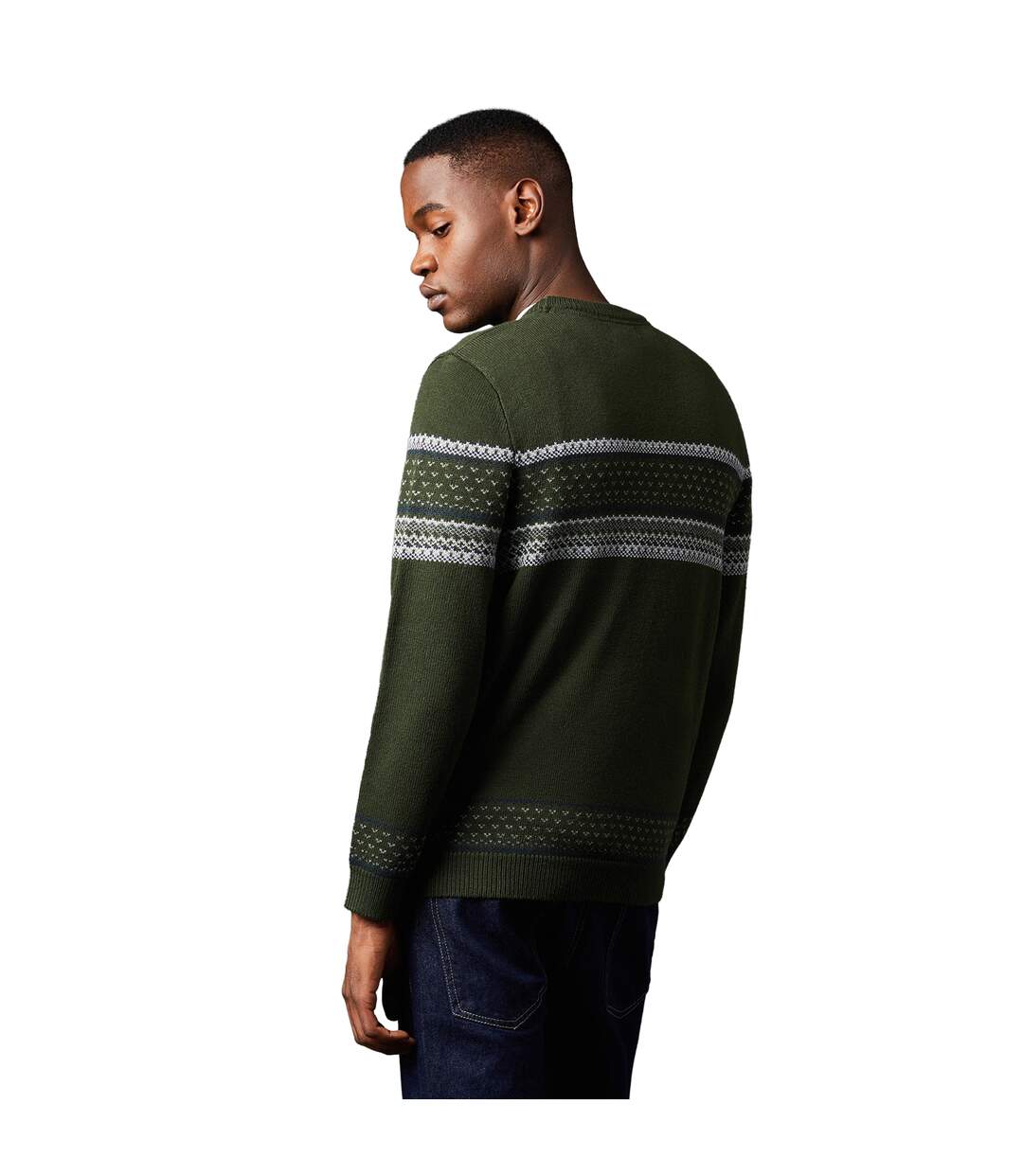 Mens Placement Stripe Crew Neck Jumper Dark Green Burton-3