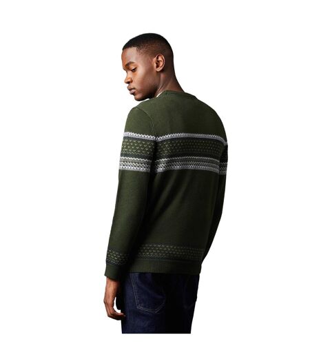 Mens Placement Stripe Crew Neck Jumper Dark Green Burton