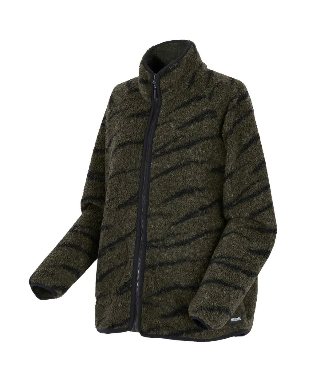 Womens/ladies Frankie Borg Full Zip Fleece Jacket Khaki Green Black Regatta-3