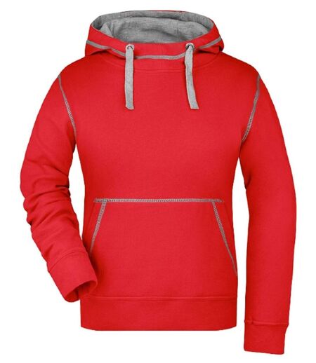Sweat shirt à capuche femme - JN960 - rouge et gris
