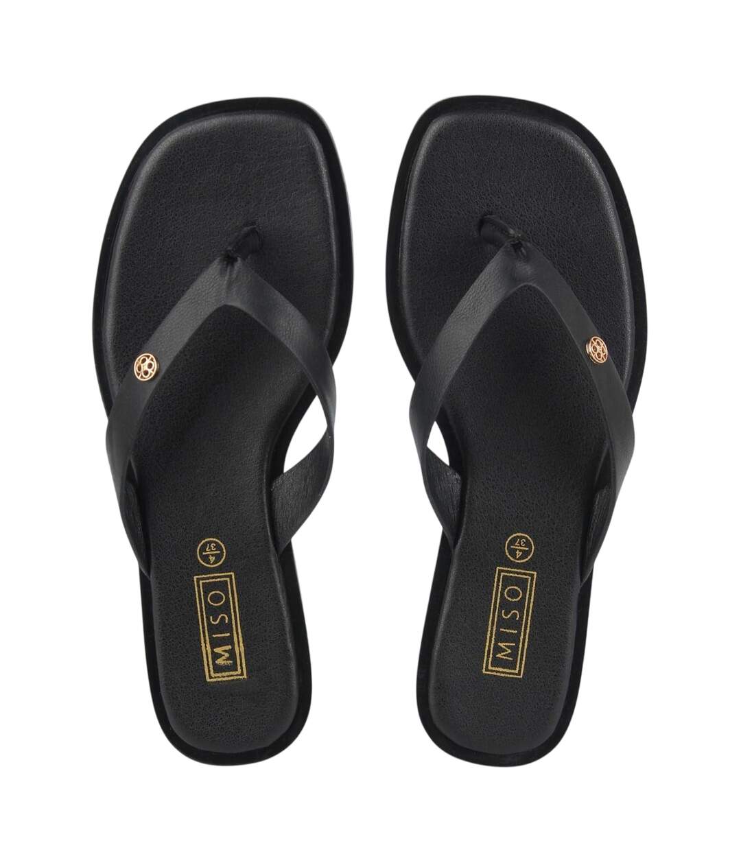 Womens/ladies Toe Post Flat Sandals Black Miso-3
