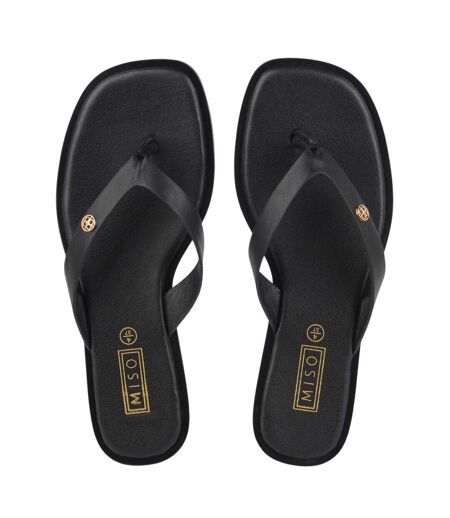 Womens/ladies Toe Post Flat Sandals Black Miso
