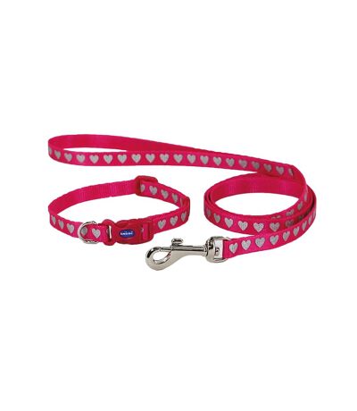 Small bite reflective dog collar and lead set 20cm 30cm pink Ancol