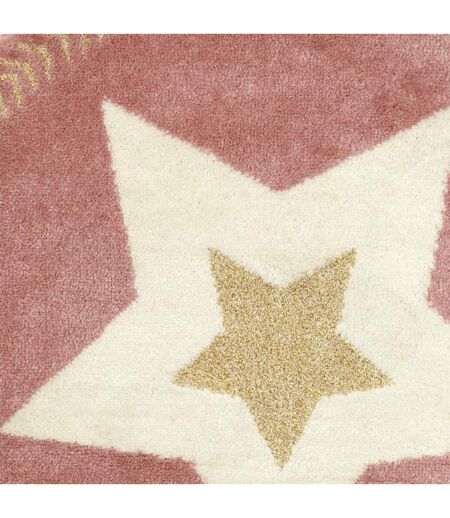 Tapis Rond Enfant Étoile Métallisée 80cm Rose