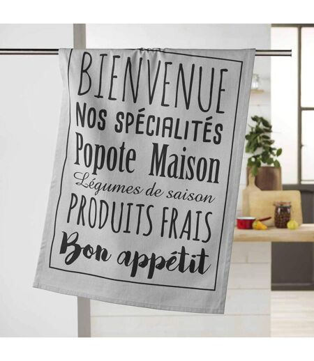 Torchon de Cuisine Imprimé Popote 50x70cm Gris