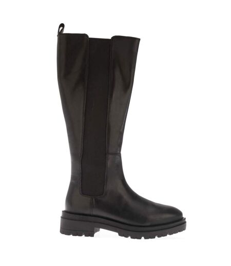 Womens/ladies tenley leather elasticated knee-high boots black Dune London