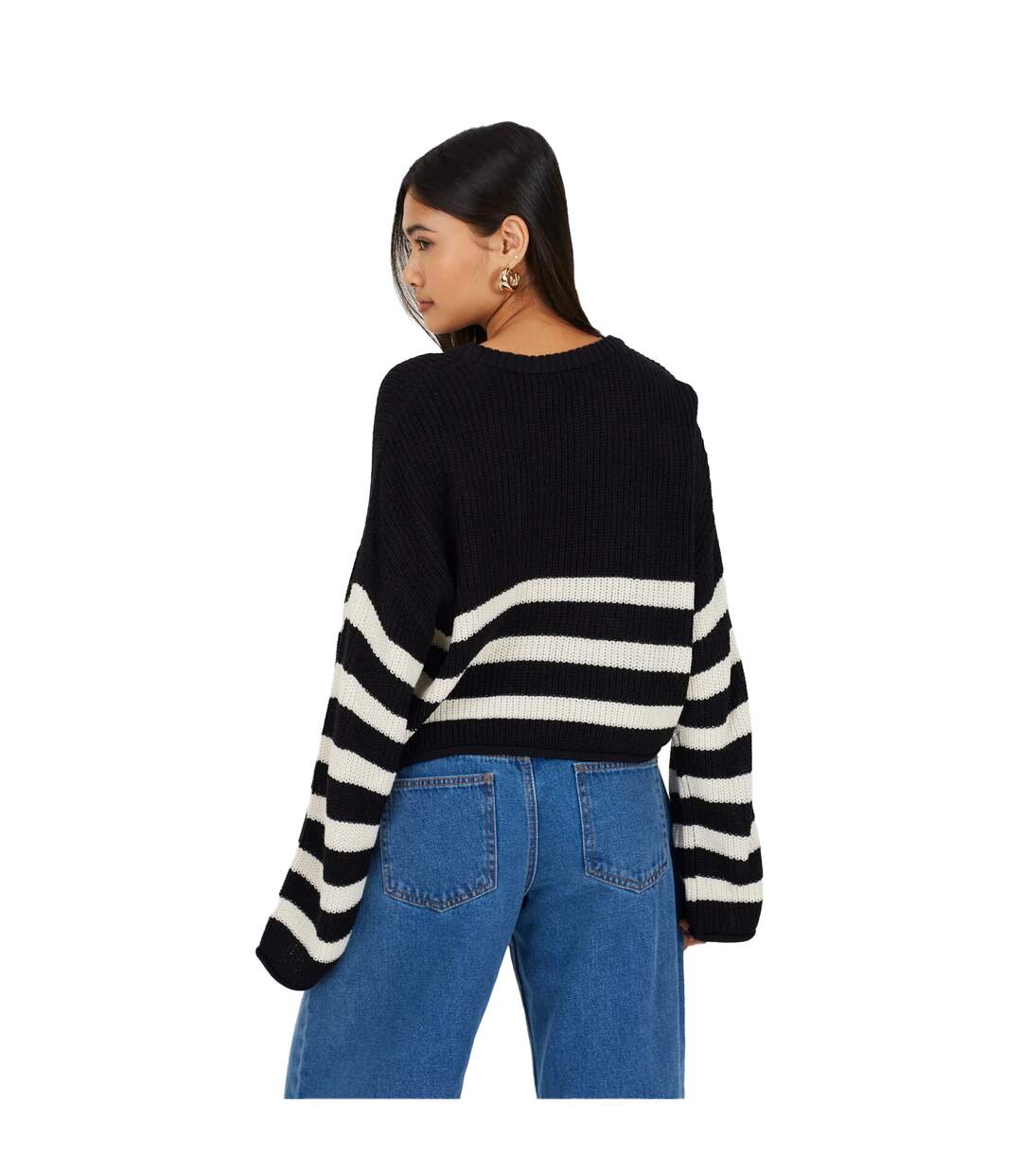 Womens/ladies Striped Cropped Jumper Black Brave Soul-3