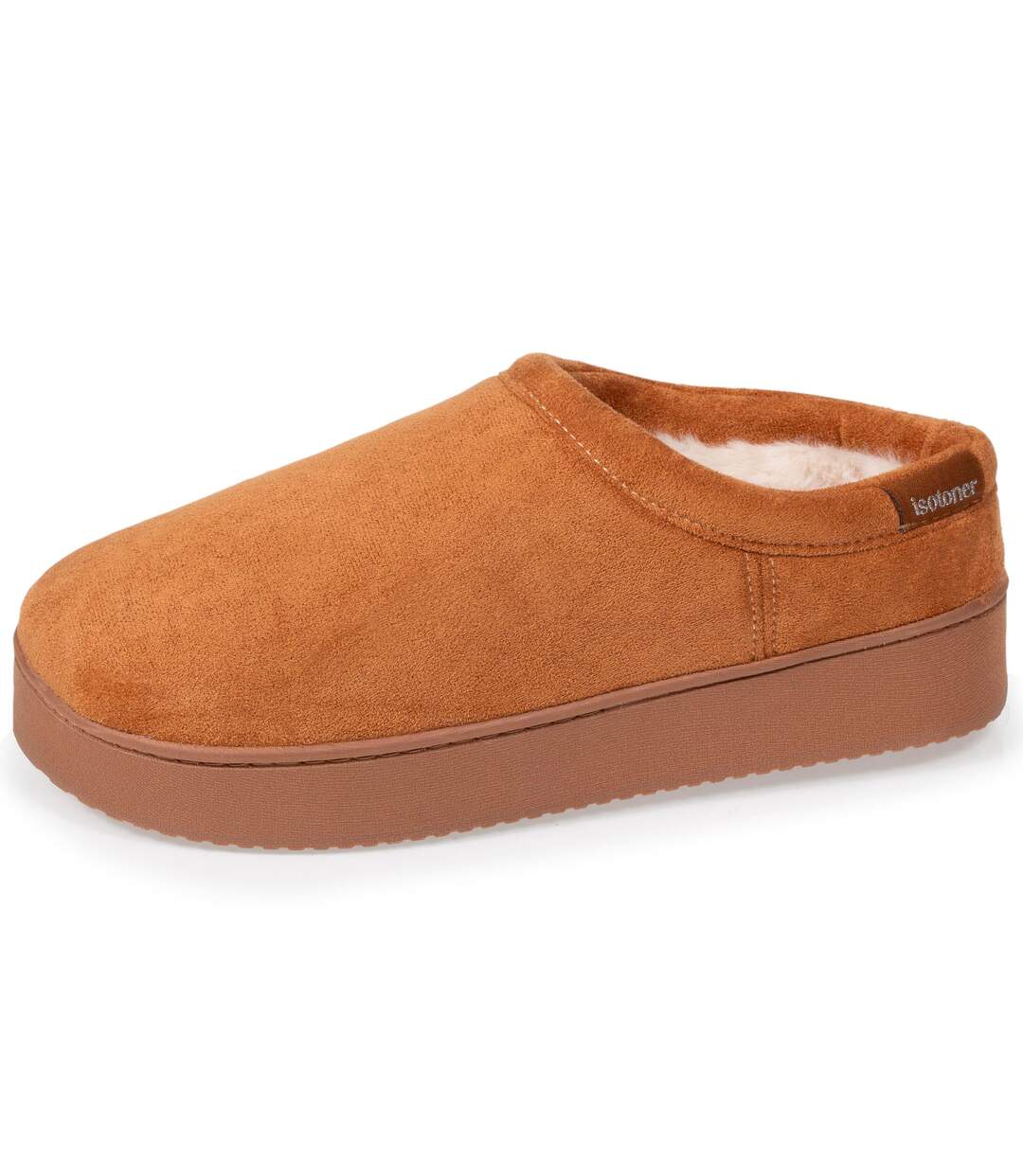 Isotoner Chaussons mules femme ultra confortables, modernes, fourrés, avec une semelle plateforme de 3,5 cm-1