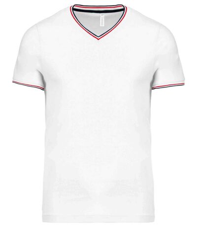 T-shirt manches courtes coton piqué col V K374 - blanc - homme