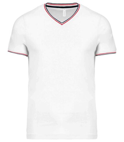 T-shirt manches courtes coton piqué col V K374 - blanc - homme