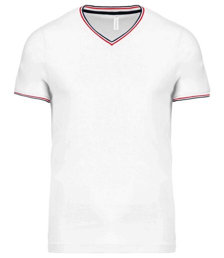 T-shirt manches courtes coton piqué col V K374 - blanc - homme