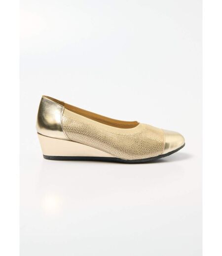 Ballerines compensées cuir largeur confort bi-matière