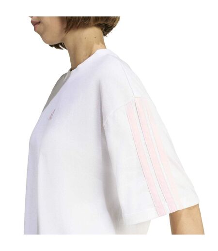 T-shirt Motif/style 3 Rayures Essentials Femme Blanc Rose Adidas