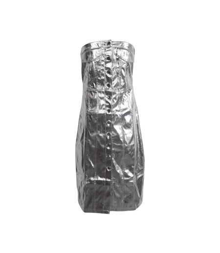 Womens/ladies Metallic Bandeau Maxi Dress Silver AmyLynn