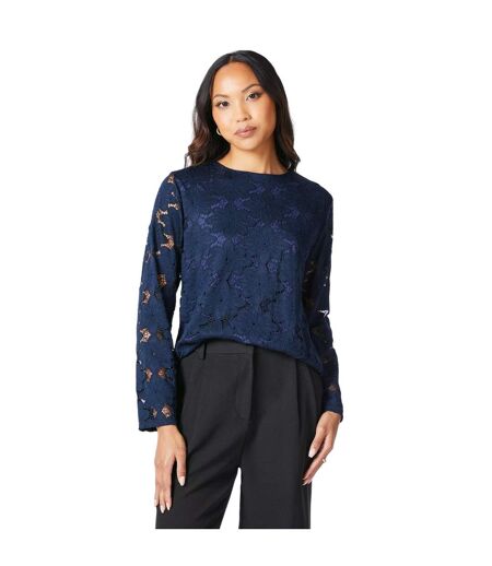 Womens/ladies lace long-sleeved top navy Principles