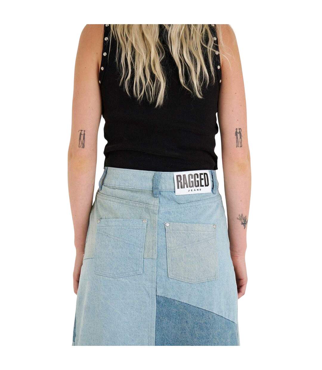 Womens/ladies Patchwork Denim Maxi Skirt Blue The Ragged Priest-2