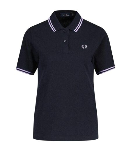 Polo Motif/style Col À Double Rayure Retro Femme Bleu Marine Fred Perry