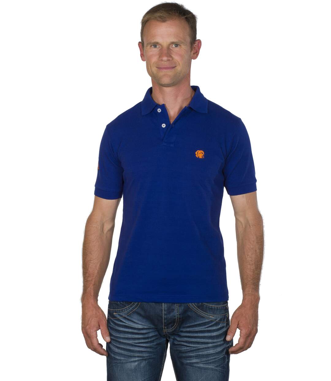 Polo Droit Style Racing Coton Piqué Bleu Electrique-1