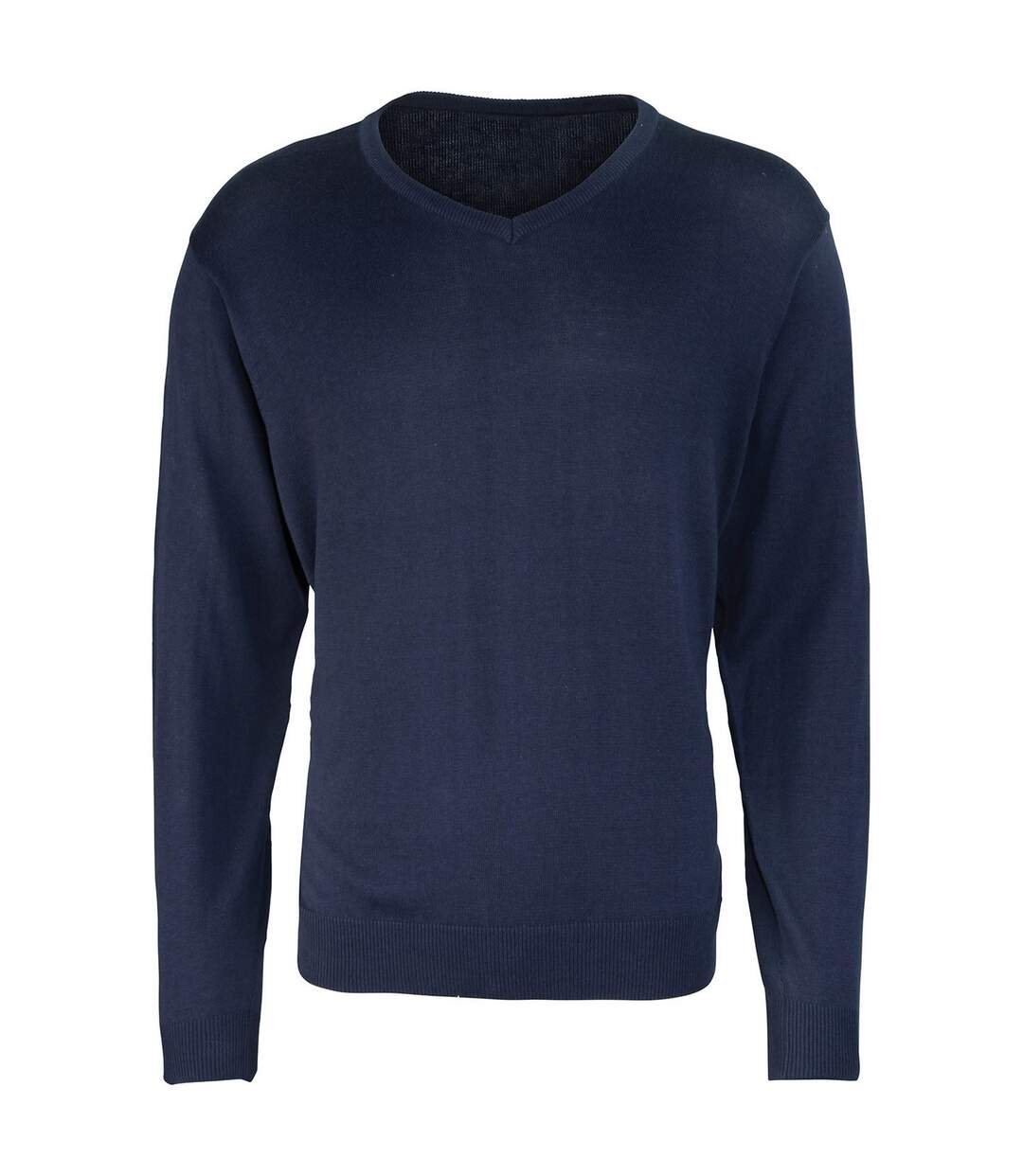 Mens Knitted Cotton Acrylic V Neck Sweatshirt Navy Premier-1