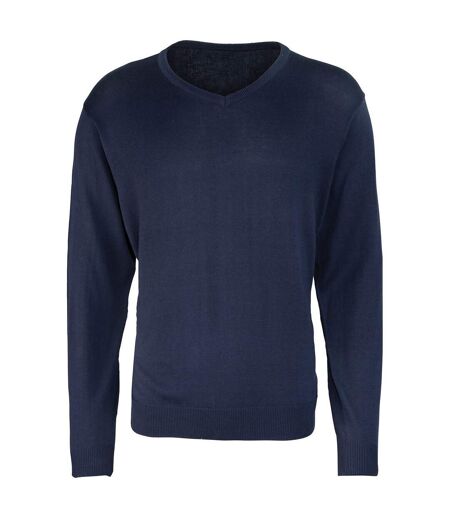 Premier Mens Knitted Cotton Acrylic V Neck Sweatshirt (Navy)
