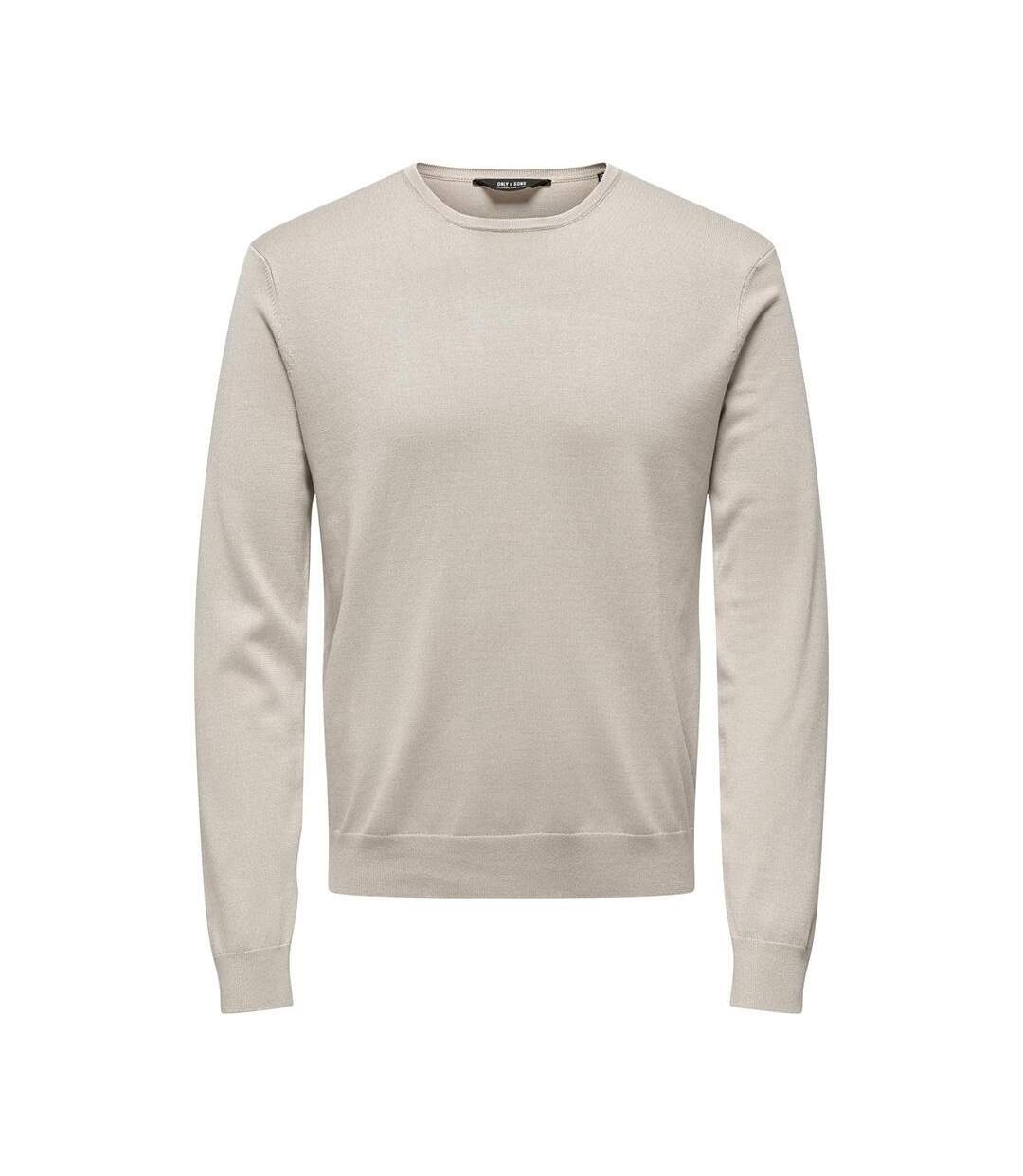 Pull beige homme only & sons life crew knit-1