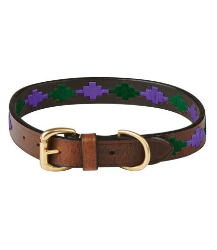 Weatherbeeta Polo Leather Dog Collar (Cowdray Brown/Purple) (Small) - UTWB1600